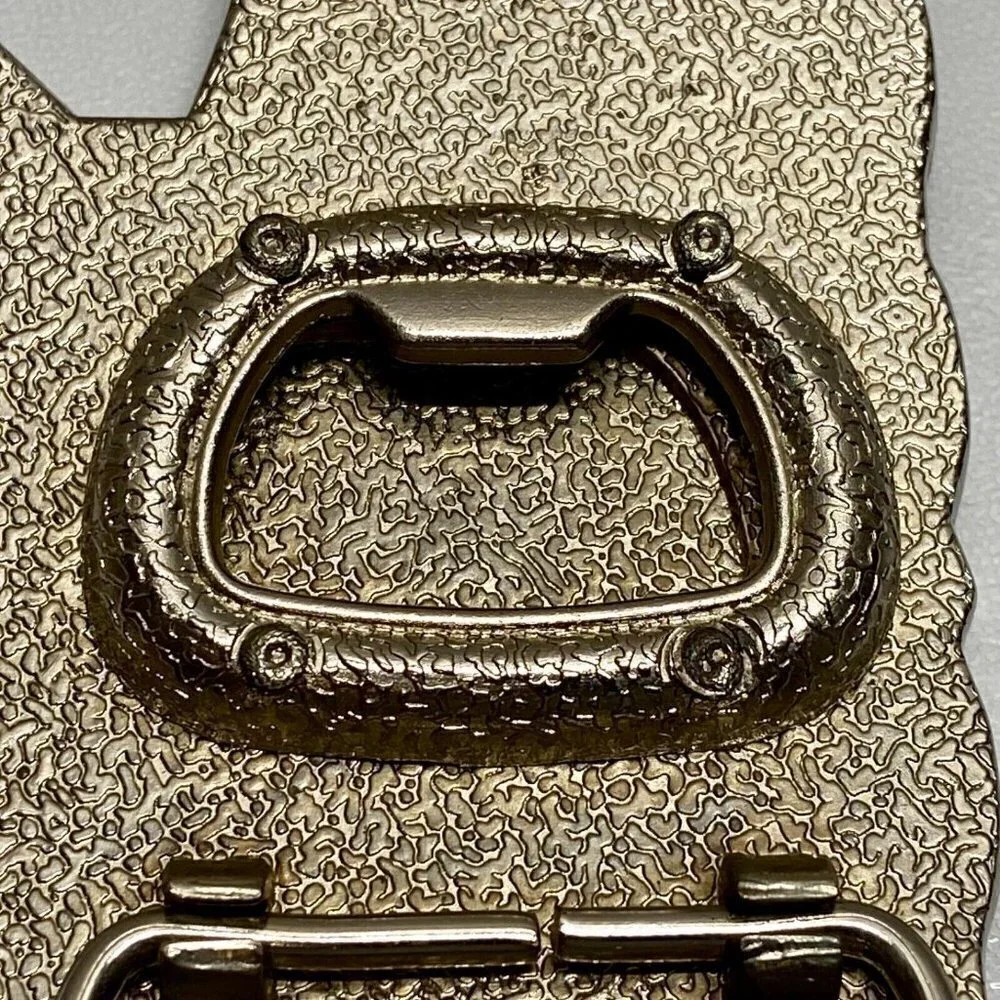 Cadillac 187 INC. Belt Buckle Bottle Opener Tool 5” Chrome Black Winged Logo Vtg